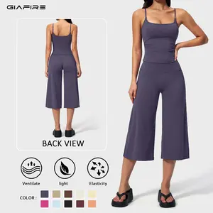 GIAFIRE Women’s two-piece set made from quick-dry fabric featuring wide-leg capris—casual outfit suitable for leisure, yoga, sports, and fitness.