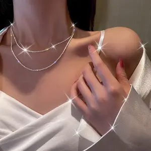 Elegant Artificial Diamond Chain Necklaces forWomen, Luxury Sparkling Rhinestones DecorChain Necklaces, Fashion Matching Jewelry,Bridal Accessories for Wedding & Engagement