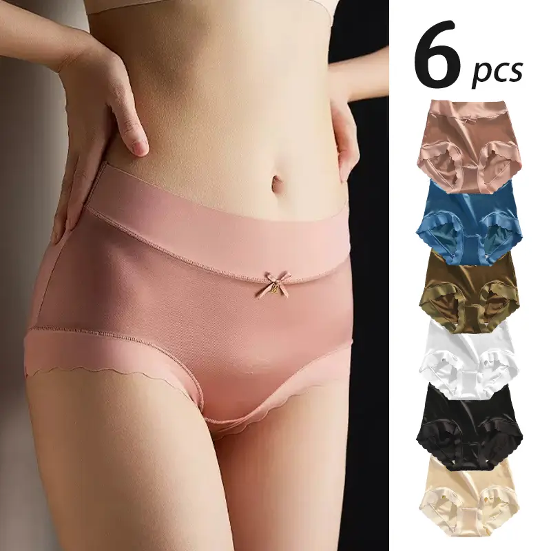 Women's Panties Women's Underwear Women's Briefs Seamless Panties High Waist Tummy Control Satin Panties Silk Crotch Underwear | Soft Breathable No Show No Wedgie,6 Pack Multi Pack Briefs 3/6/8/12 Pack Briefs Multi Color Plus Size Basic Casual Briefs