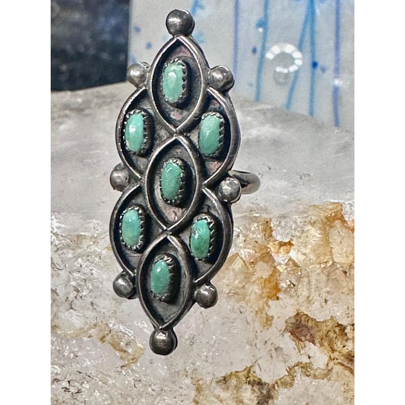 Zuni ring long turquoise size 4 sterling silver women