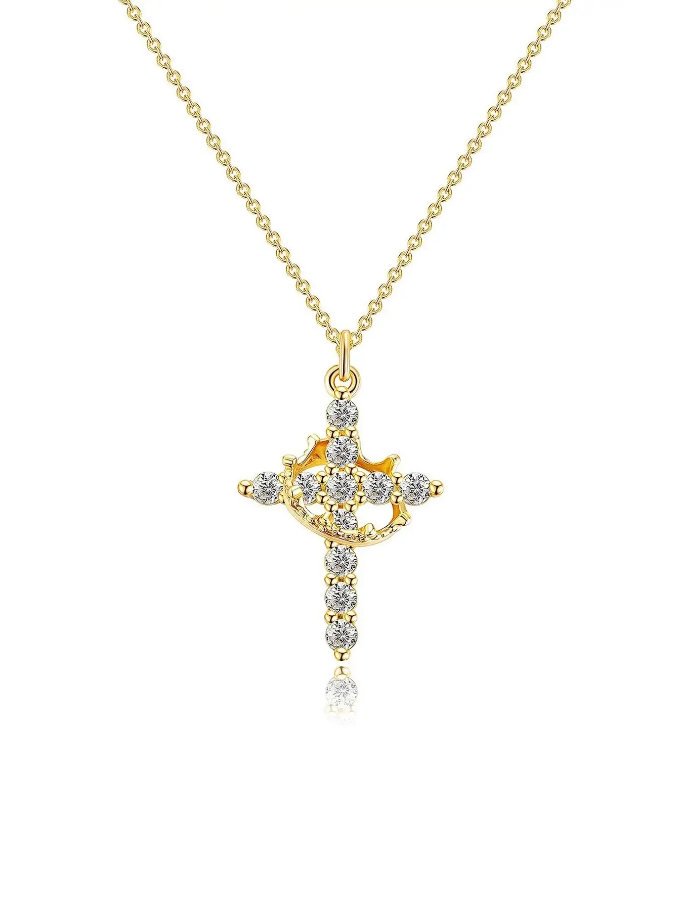 Rhinestone Crown & Cross Pendant Necklace for Women & Men, Fashion Jewelry for Party, Daily Clothing Decor, Trendy All-match & Exquisite Jewelry for B