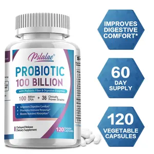 Pslalae - Natural Probiotics 100 Billion Contains Prebiotic Fiber and Digestive Enzymes - Helps Improve Digestive Health - Promotes Nutrient Absorption