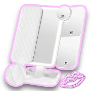 Rechargeable Vanity Mirror with Lights, 72 Leds Makeup Mirror with 2X/3X/10X Magnifying, 3-Color Light up Mirror for Makeup, Touch Sensor Lighted Makeup Mirror