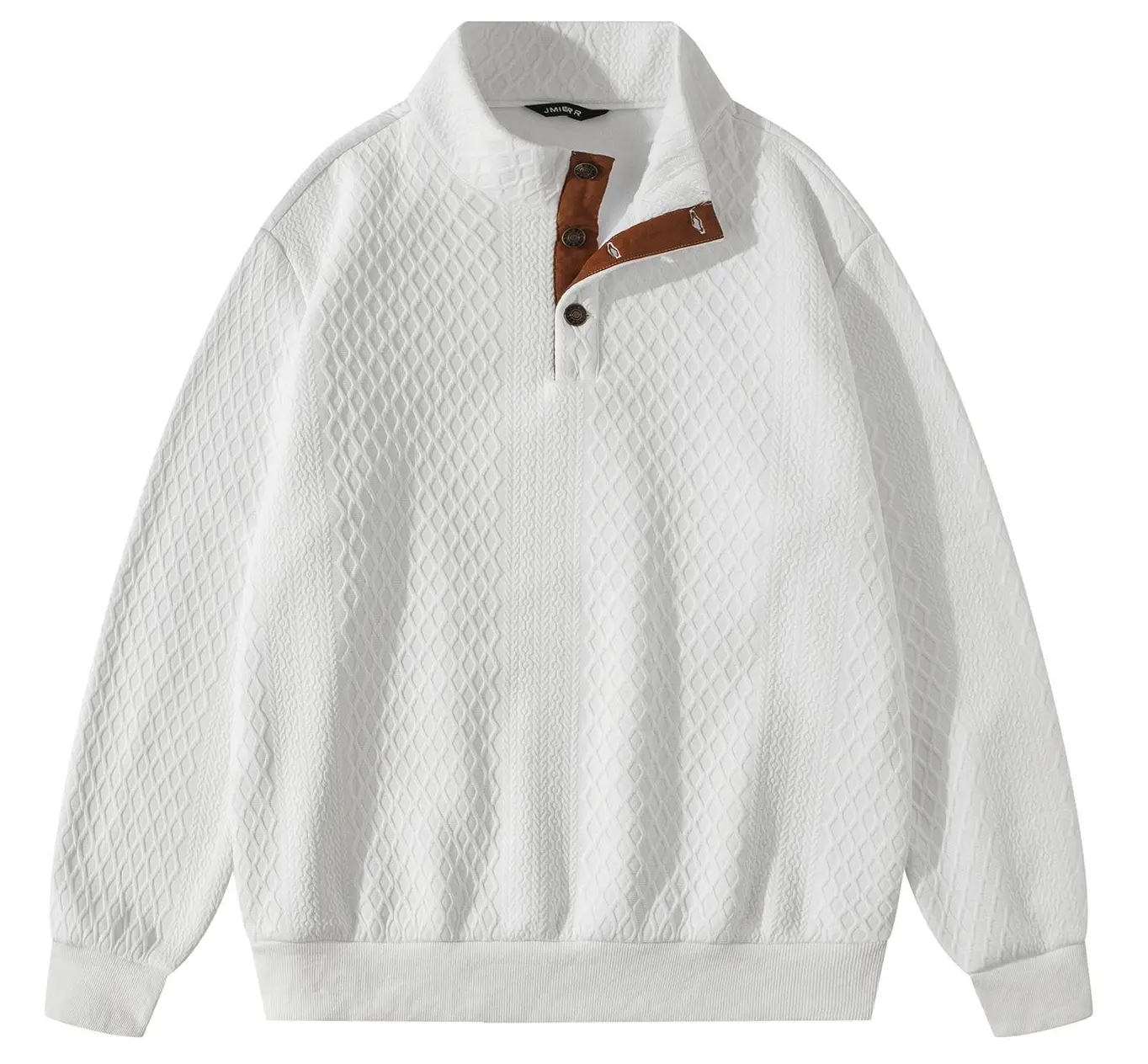 JMIERR Men's Quarter Button Fleece Lined Pullover Sweatshirt | High Neck, Textured Knit, Long Sleeve, Ribbed Hem