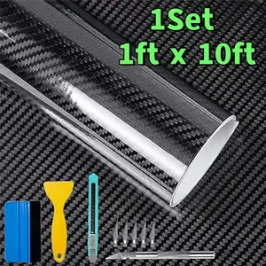 1Set 6D Black Carbon Fiber Vinyl Wrap Including Tool Kits, High Glossy Black Car Vinyl Film Roll, Air Release Technology Auto Accessories Wrap Car Moto DIY Interior Exterior 1ft x 10ft - Home Improvement.