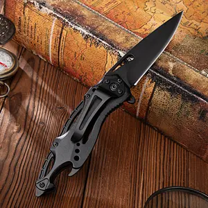 Black Folding Pocket Utility Knife with Bottle Opener & Belt Clip, Stainless Steel Multi-Tool Cutter for Daily Use, Camping & Package Opening outdoorfun