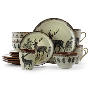 Majestic Elk Luxurious Stoneware Dinnerware with Complete Set - 16 Piece