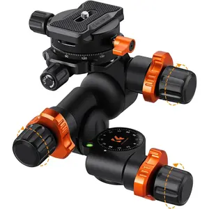 K&F CONCEPT 3-Way Geared Tripod Head, Millimeter Micro-Adjustment, Aluminum Alloy Tripod Head Maximum Load Capacity of 6kg for Star Shooting, Commercial Photography, etc.
