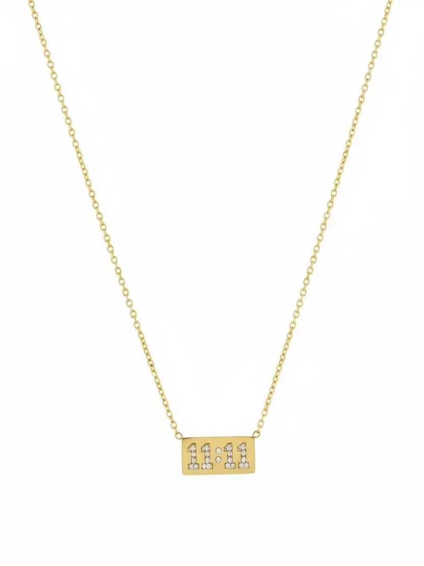 11:11 Necklace - Stainless Steel Rectangle Bar Pendant Angel Number Design for Layering or Solo Wear