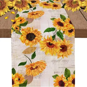 Sunflower Old Paper Rustic Table Runner Burlap Linen Table Runner Farmhouse Kitchen Decor for Home Party and Dining Room Dresse