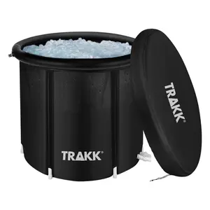 TRAKK Portable 150-Gallon Ice Bath Tub with Cover for Recovery Therapy Freestanding Cold Water Plunge Pool Black for Athletes and Fitness Enthusiasts