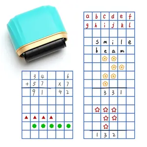 Automatic Ink Roller Stamp Set, Multi-Frame Handwriting Practice Rollers, Math Exercise Tool for Teachers & Parents, Blue Grid Stamps, Learning Tools, Office Supplies