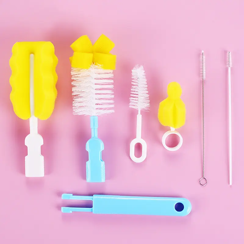 Kid Keeper Baby Bottle Brush Cleaner Set Nylon Sponge Cleaning Brush Blue