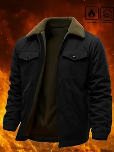 Men's Windproof Fleece Lined Jacket, Collared Workwear Coat, Thick Warm Outerwear for Fall & Winter, Lamb Fur Inner Liner, Multiple Colors & Sizes XS-2xl