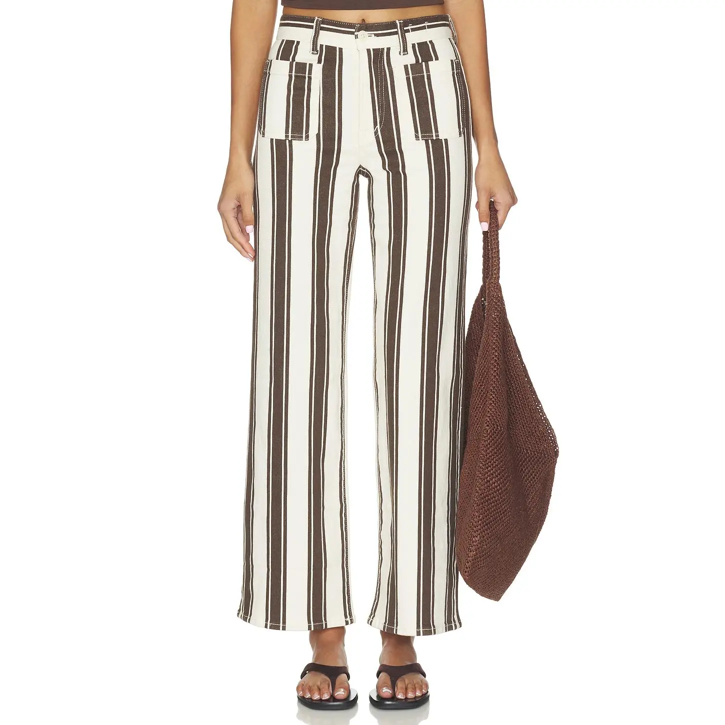 Madewell The Emmy Wide Leg Pant in Dark Brown Stripe