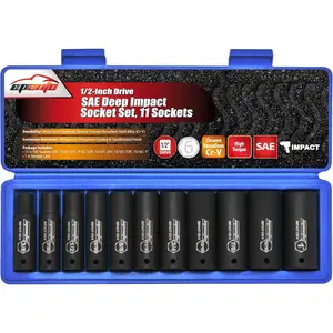 1/2-Inch Drive SAE Deep  Socket Set, Cr-V, 6 Points, 11 Sockets