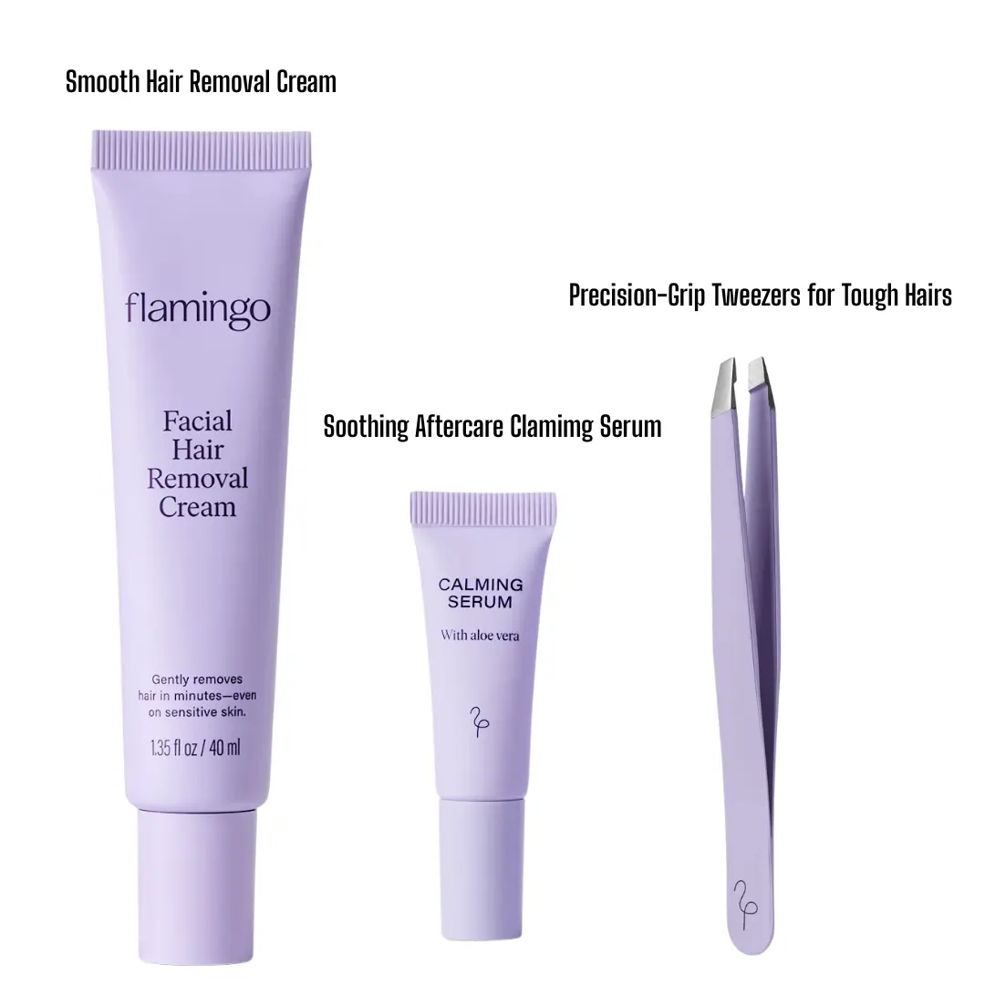 Fuzz-Free Face Bundle, Hair Removal Cream, Clamming Serum, Stainless Steel tweezer Fuzz-Free Face Bundle, Hair Removal Cream, Clamming Serum, Stainless Steel tweezer