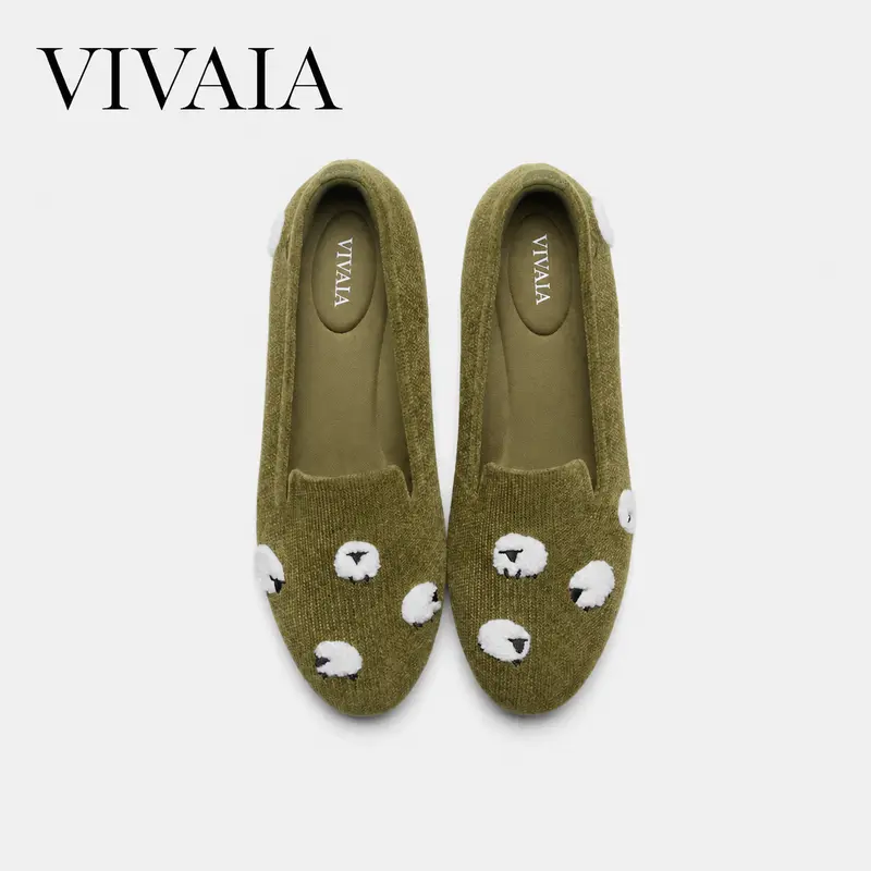 VIVAIA Women’s Eco-Friendly Update Round-Toe Embroidered Slip-On Loafers, Wide Toe Box Chic Flats with Arch Support, Walking Shoes for Daily Wear (Audrey)
