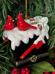 	 Cardinal Mailbox Porcelain Hinged Surprise Gift Trinket Box Christmas Ornament