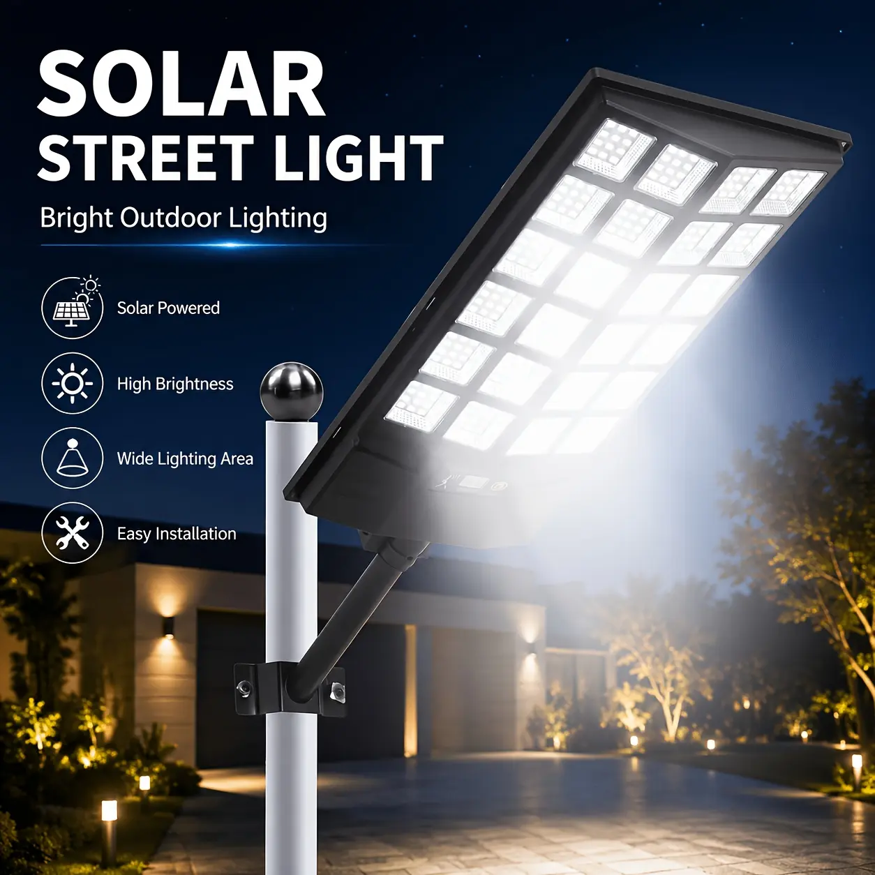 Solar Street Light Outdoor, Super Bright LED Solar Security Light, Wide Lighting Area Waterproof Lamp for Yard Driveway Garden Pati