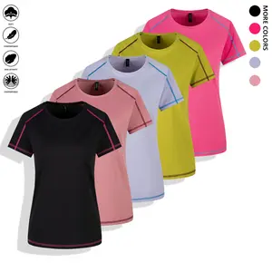 Pack of 5 women’s solid-color short-sleeve T-shirts, crew neck basic tops for sports and fitness