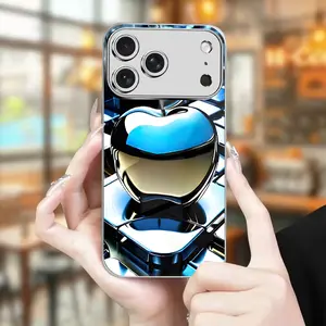 Tech-Inspired Blue & Golden Gradient Metallic Apple Print ElectroplatedPhone Case with Lens Protection for iPhone 16/16 Pro/16 Pro Max/16Plus/16e/15/15 Plus/15 Pro/15 Pro Max, 14/14 Plus/14 Pro/14 Pro Max,13/13 Pro/13 Pro Max, 12/12 Pro/12 Pro Max