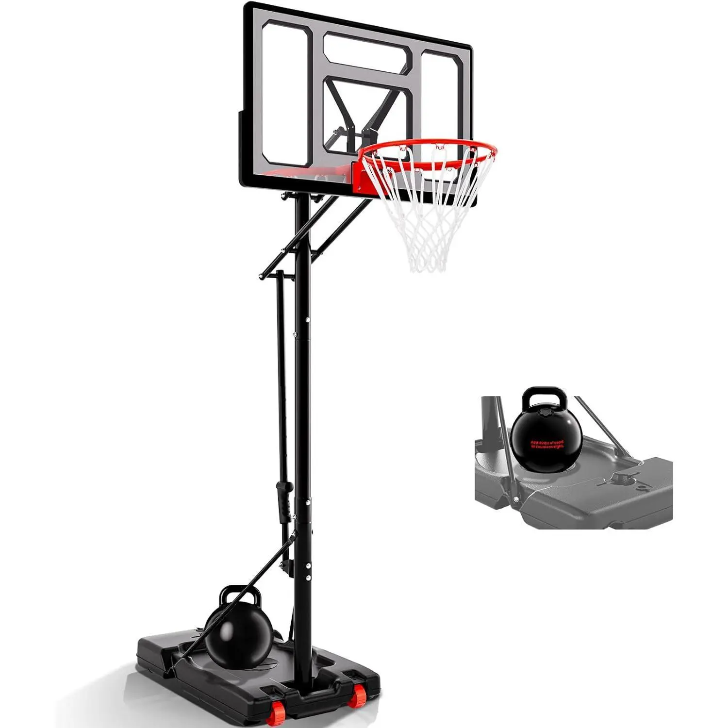 Basketball Hoop 40/44/48 Inch Impact Backboard 4.8-10FT Height Adjustable | Portable Basketball Hoop Outdoor Goal System with Impact Backboard and Wheels for Adults
