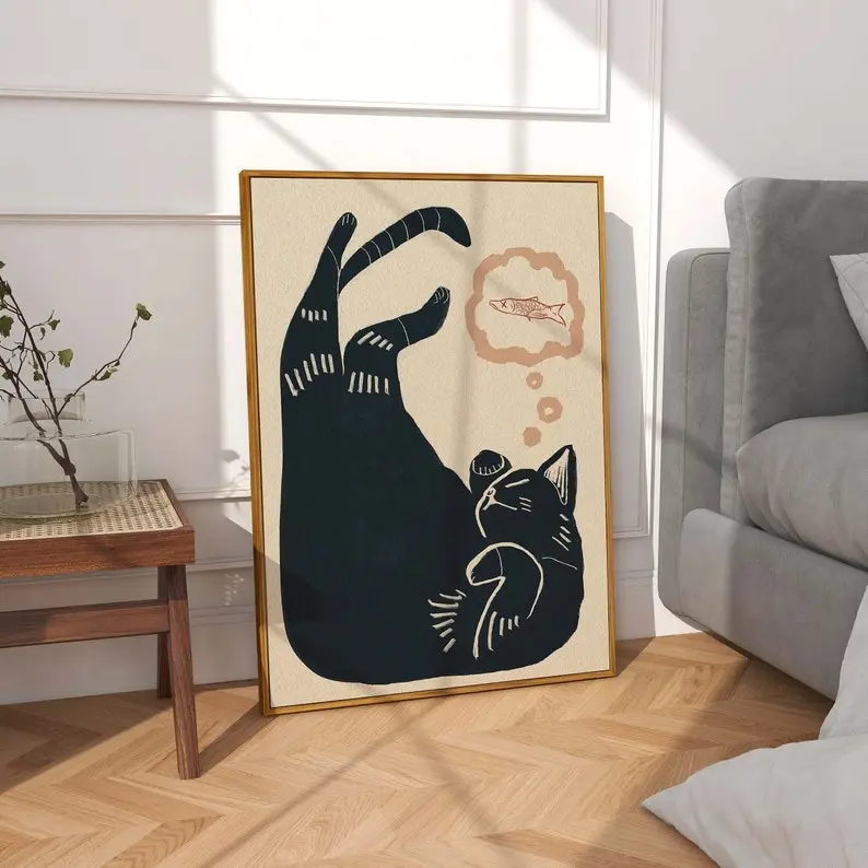 Cat Nap Poster | Wall Print| Cute Cat Illustration | Japanese Linocut Cat Art