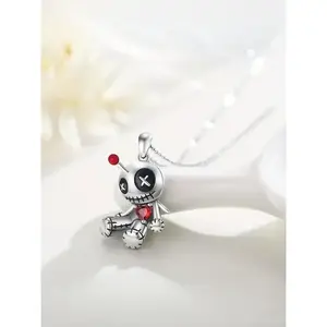 Dark Gothic Curse Doll Necklace, Creative Fun Punk Halloween Pendant, Unique Design Jewelry for Party & Cosplay Accessories, Gothic Witch Jewelry