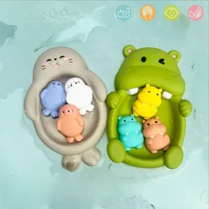 4-Piece No-Hole Bathroom Toy Set, Adorable Seal & Hippo Bathtub Toys, Floating Bath Toys, Bathroom Games, Perfect Pool Party Gift