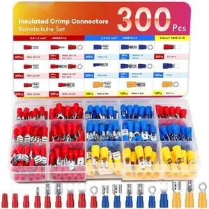 300PCS Wire Connectors Kit, Male and Female Spade Connectors, 17 Types Electrical Connector Kit 0.5-6.0mm², Insulated Terminal Connector, Includes Spade Ring Fork Wire Terminal