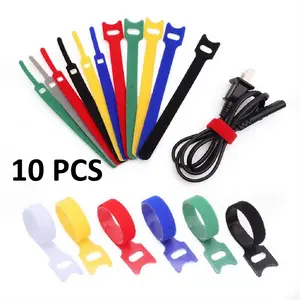 10Pcs (Random Colors) Double Sided Bundling Reusable Cable Ties 12mm Width, Self Adhesive Cable Ties