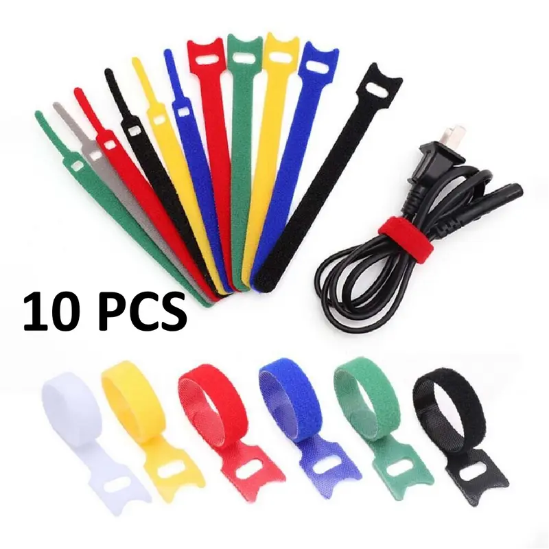 10PCS Colored Polyester Wire Cable Ties - 12mm Width Self-Adhesive Double-Sided Organizer Strap for Wire Bundling, Cable Management Solutions, Home & Office Use, Flexible Durable Fastening Accessory, Industry