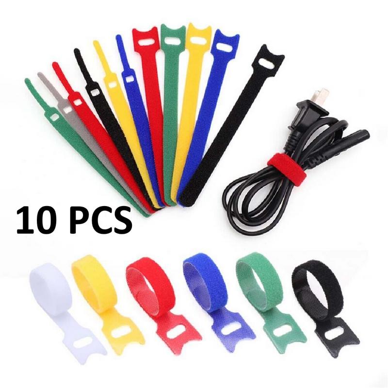 10PCS Colored Polyester Wire Cable Ties - 12mm Width Self-Adhesive Double-Sided Organizer Strap for Wire Bundling, Cable Management Solutions, Home & Office Use, Flexible Durable Fastening Accessory, Industry