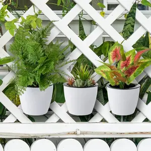 7 Inch Wall Mountable Self Watering White Planter Pots, Hanging Hard Plastic Pot for Herb Succulent Cactus, Set of 6