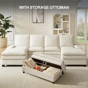 【With 1 Movable Ottoman & SPOTLIGHT DAY】ONBRILL 108" Gorgeous Cloud U Shaped Modular Sectional Sofa, Comfy 3-Seater Modern Luxury Sectional Couch, Deep Seat Couch for Living Room Bedroom Furniture,BlackFridayDeal