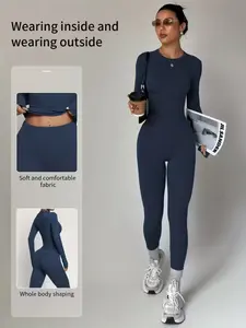 Women's Yoga Long Sleeve Pants Set, Spring Sportswear, High Waist Yoga, Waist Cinching Abdomen Control Butt Lifting Shaping Clothes, Non-Polyester Fabric, Ideal for Sports Running Yoga Fitness Travel Seamless Set, Sweatsuit Sets