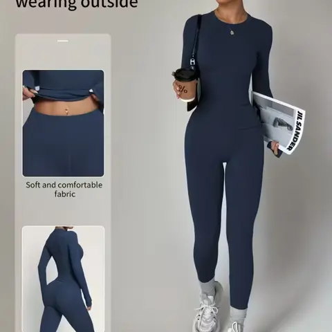 Women's Yoga Long Sleeve Pants Set, Spring Sportswear, Exercise Clothing, Activewear Clothing, High Waist, Waist Cinching Abdomen Control Butt Lifting Shaping Clothes, Non-Polyester Fabric, Ideal for Sports Running Yoga Fitness Travel
