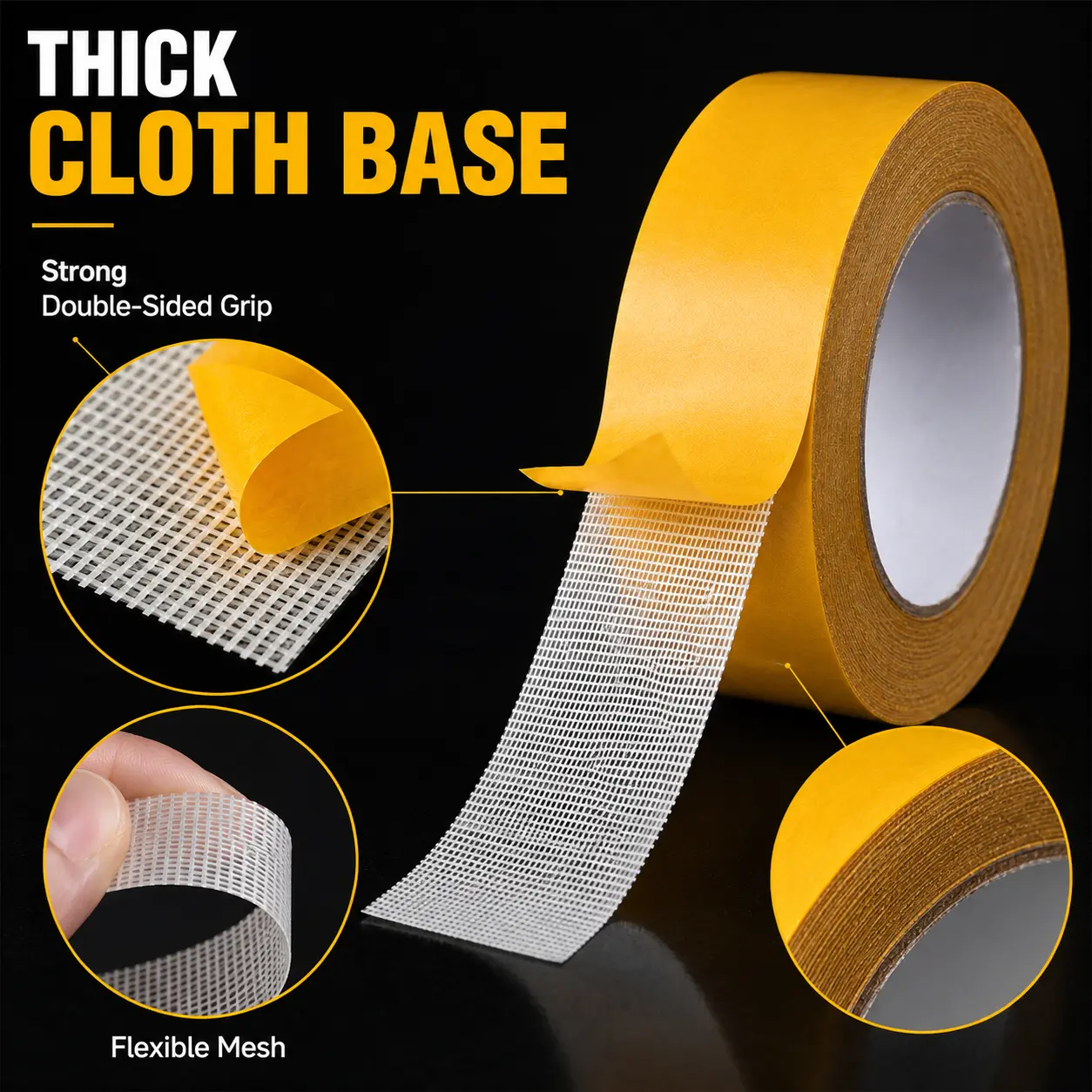 Indoor Residue-Free Double Sided Cloth Tape, Heavy Duty Mesh Carpet Tape for Rugs, Floor Mats, Wall Decor & Home Fixing