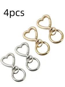 4pcs Heart Shaped Metal Keychains Bulk, Open Design Rotating Clasp, Elegant Metal Finish for DIY Keyrings, Wedding Favors, Valentine Gifts
