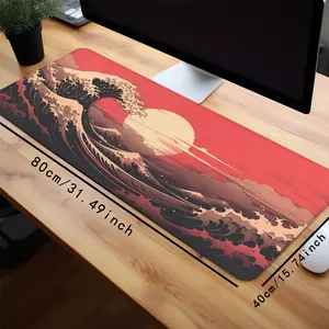 1pc Japanese Wave Art Mouse Pad Ocean Large Desk Mat Office Desk Accessories Desktop Accessory With Stitched Edge Non-Slip Mousepad Rubber Base Computer Keyboard Desk Pad 35.4x15.7 Inch Table Mat for Home Office as Gift for Women Men Friends