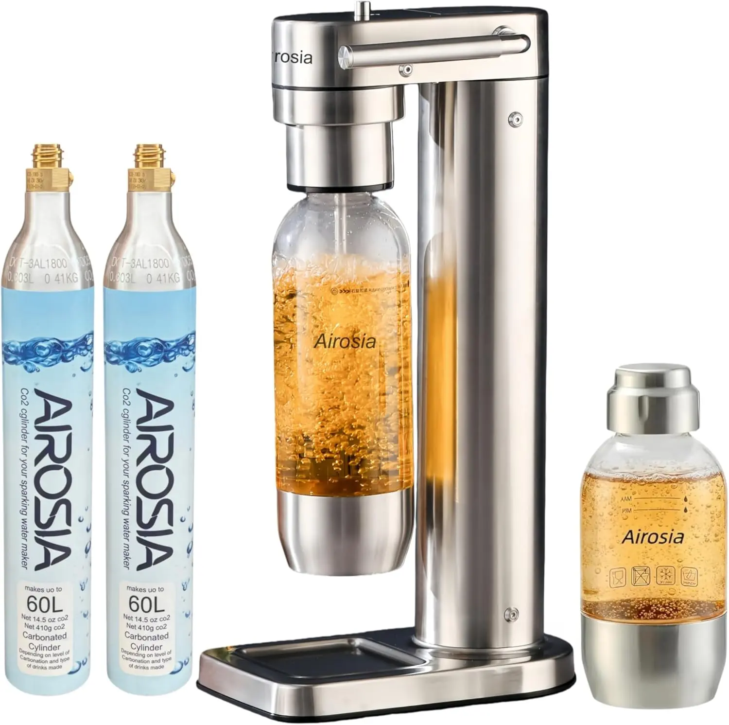 Airosia Sparkling Water Carbonator Machine, 304 Stainless Steel Soda Maker for Carbonating Drinks, Includes 2 BPA-Free Bottles (1L & 0.5L) and 1 CO2 Carbonator (Bisphenol A-Free)
