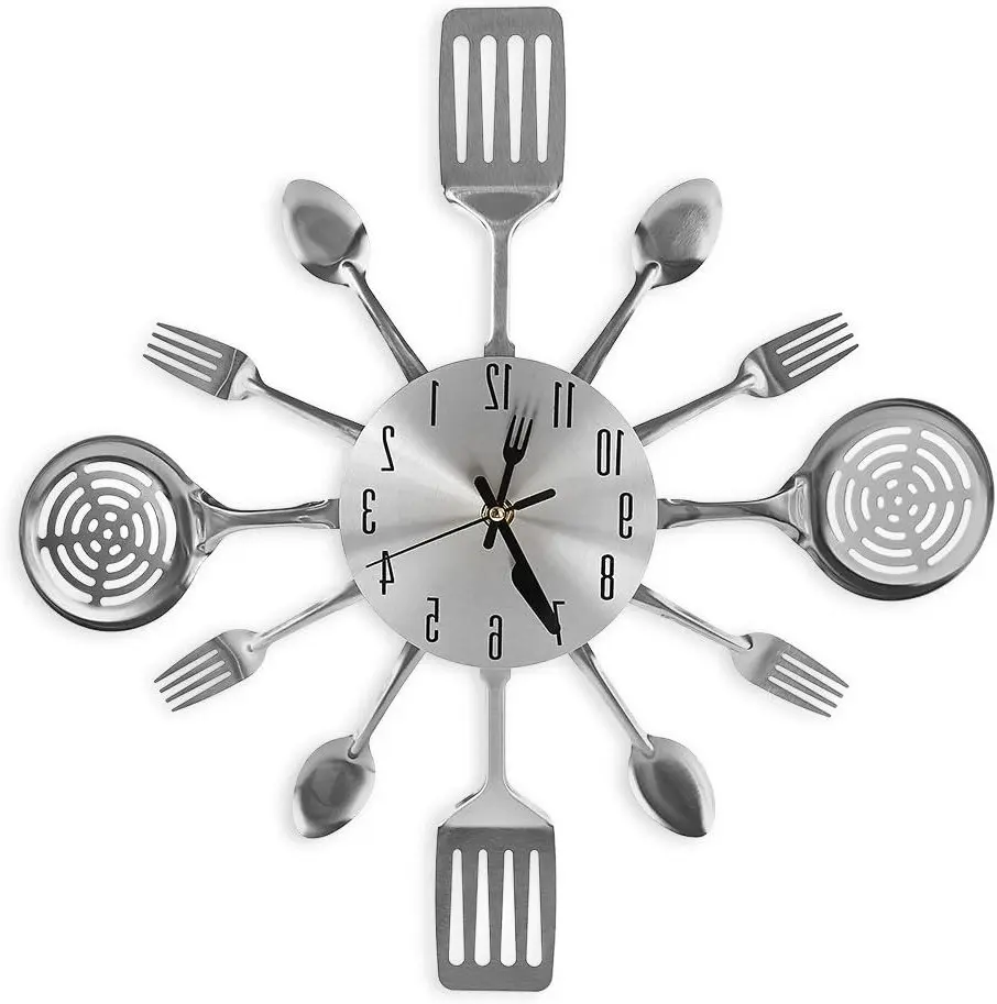 16 Inch Cutlery Kitchen Wall Clock - Silent Non-Ticking, Battery Operated, Fork & Spoon Design for Home, Dining Room Decor, Gift for Mom, Wife, Cooking Lovers