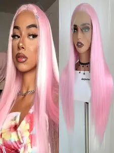 26 Inch Light Pink Synthetic Wig 13x4 Lace Front Wigs for Women Heat Resistant Fiber Party Cosplay Wig for Women Suitable for Christmas Music Festival Gorgeous Fluffy Wigs Without Bangs Synthetic Material Wigs