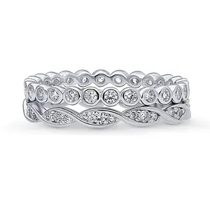 BERRICLE Sterling Silver Bubble Woven Rings Stackable Eternity Band Ring Set for Women, Pave Set Round Cut Cubic Zirconia CZ