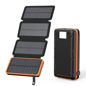 Solar Charger, Hiluckey Outdoor USB C Portable Power Bank with 4 Solar Panels, 3A Fast Charge External Battery Pack with 3 USB Outputs Compatible with Smartphones, Tablets, etc.