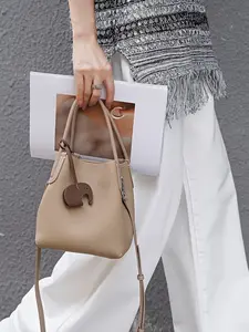 Fashionable Leather Bucket Bag with Elephant Pendant, Durable Material, Easy to Use, Perfect for Daily & Outdoor Activities