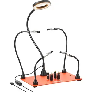 VEVOR Magnetic Helping Hands Soldering Station, Third Hand Soldering Tool with Gooseneck LED Magnifying Lamp, 4 PCB Holders 360 Hot Air Gun Holder for Electronic Repair Craft Hobby