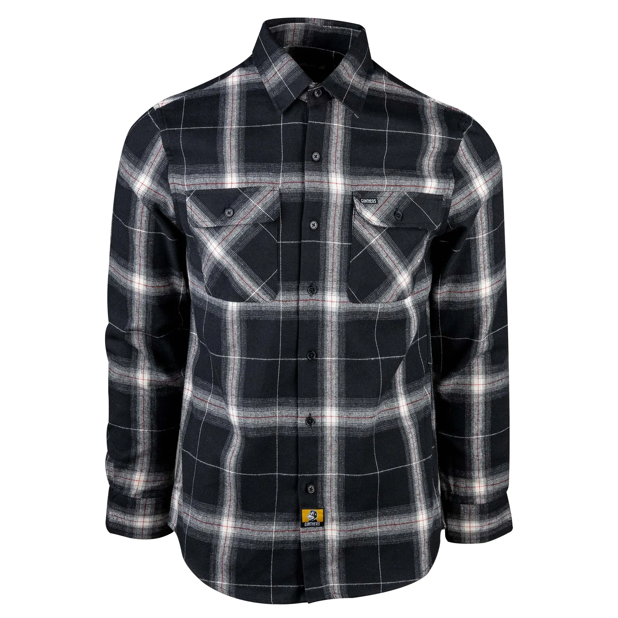 Gunthers Co Men's Birch Street Black Ombre Plaid Checked Flannel Shirt - Classic Casual Long Sleeve Button-Up with 2 Front Pockets, Stylish Tops