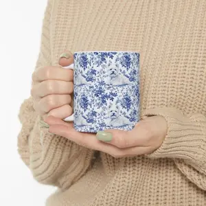 [Sale off up to 50%] Westie French Blue Toile Mug, West Highland Terrier Coffee Cup, Westie Gifts for Westie Mom Mugs, Westie Lover gift, 11oz & 15oz ceramic mug